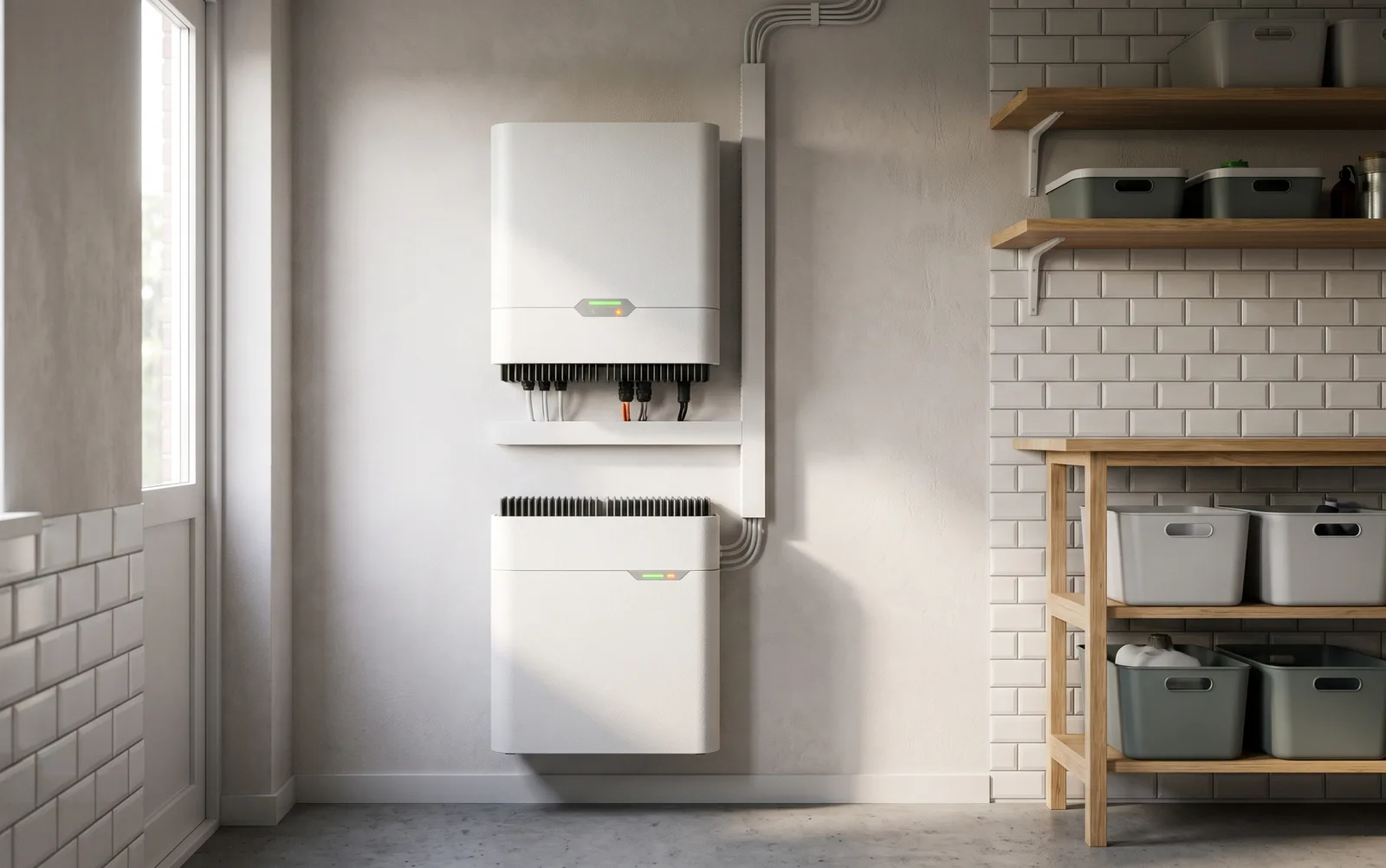 Hybride omvormer met thuisbatterij aan de muur