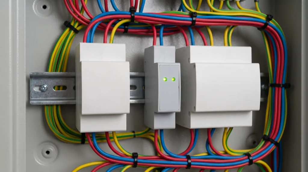 ATS-schakelaar op de DIN-rail in een meterkast