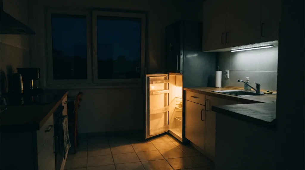 Verlichte koelkast en keukenverlichting draaien op noodstroom van de thuisbatterij